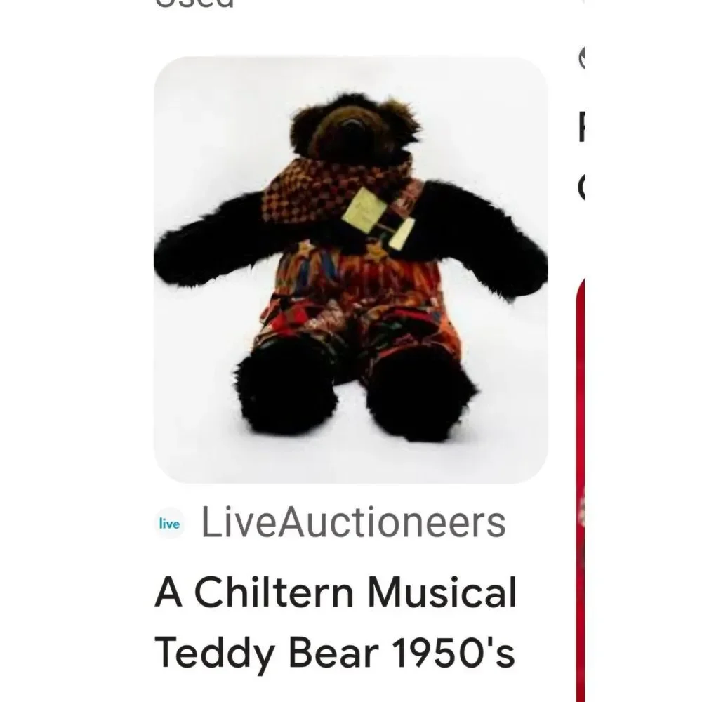 Vintage 1950s‎ Plush Black Teddy Bear Musical Wind Up Still Works. Rare, Antique